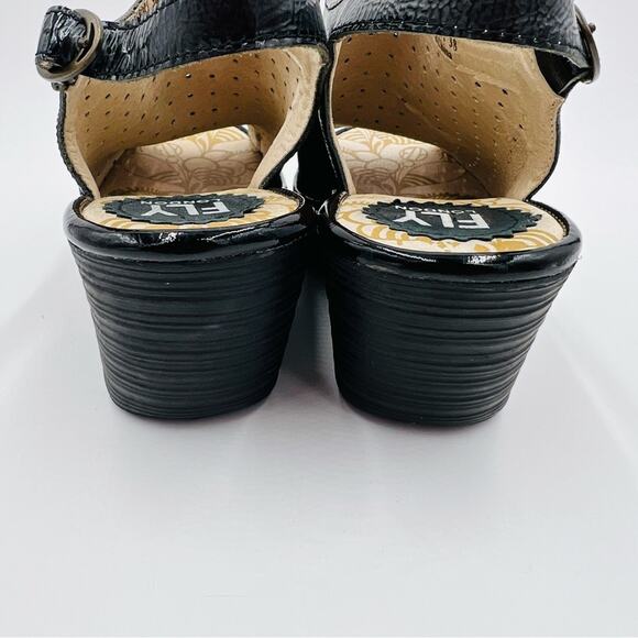 FLY London Yile Black Perforated Leather Peep Toe Platform Wedge Sandal Size 8 - Picture 11 of 14